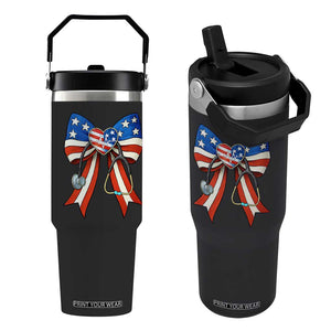 Funny 4th Of July Nurse American Flag Coquette Bow Flip Straw Tumbler TS11 One Size: 30 oz Black Print Your Wear