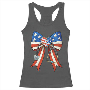 Funny 4th Of July Nurse American Flag Coquette Bow Racerback Tank Top TS11 Dark Heather Print Your Wear