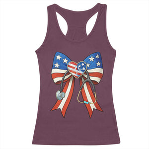 Funny 4th Of July Nurse American Flag Coquette Bow Racerback Tank Top TS11 Maroon Print Your Wear