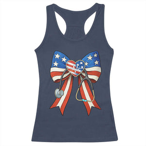 Funny 4th Of July Nurse American Flag Coquette Bow Racerback Tank Top TS11 Navy Print Your Wear