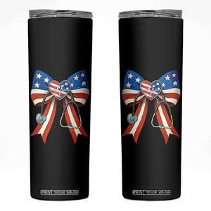 Funny 4th Of July Nurse American Flag Coquette Bow Skinny Tumbler TS11 Black Print Your Wear