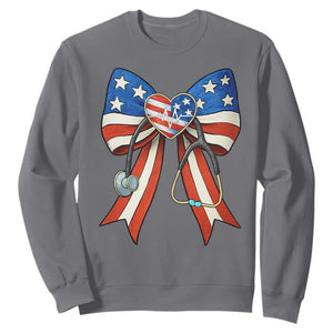 Funny 4th Of July Nurse American Flag Coquette Bow Sweatshirt TS11 Charcoal Print Your Wear