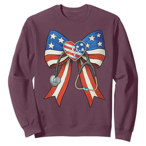 Funny 4th Of July Nurse American Flag Coquette Bow Sweatshirt TS11 Maroon Print Your Wear