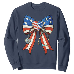 Funny 4th Of July Nurse American Flag Coquette Bow Sweatshirt TS11 Navy Print Your Wear