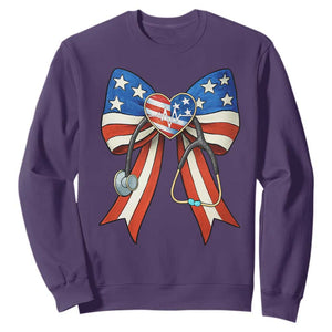 Funny 4th Of July Nurse American Flag Coquette Bow Sweatshirt TS11 Purple Print Your Wear