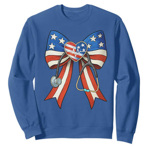 Funny 4th Of July Nurse American Flag Coquette Bow Sweatshirt TS11 Royal Blue Print Your Wear