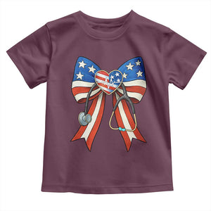 Funny 4th Of July Nurse American Flag Coquette Bow Toddler T Shirt TS11 Maroon Print Your Wear