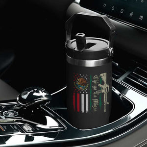 Funny Chinga La Migra Flip Straw Tumbler Gun Vintage Mexican Flag TS11 Print Your Wear