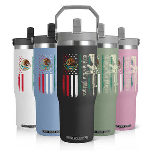 Funny Chinga La Migra Flip Straw Tumbler Gun Vintage Mexican Flag TS11 Print Your Wear