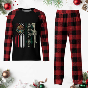 Funny Chinga La Migra Plaid Pajama Set Gun Vintage Mexican Flag TS11 Buffalo Plaid Print Your Wear