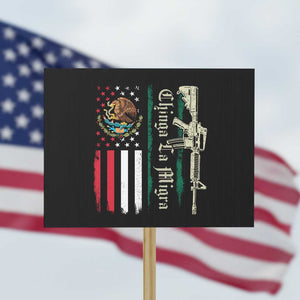 Funny Chinga La Migra Protest Sign Gun Vintage Mexican Flag TS11 Horizontal 18" × 24" Black Print Your Wear