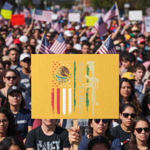 Funny Chinga La Migra Protest Sign Gun Vintage Mexican Flag TS11 Horizontal 18" × 24" Yellow Print Your Wear