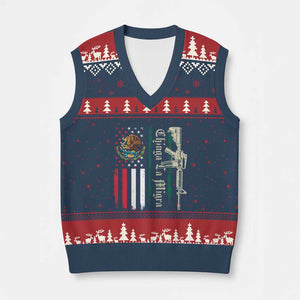 Funny Chinga La Migra V-Neck Knit Sweater Vest Gun Vintage Mexican Flag TS11 Navy Red Print Your Wear