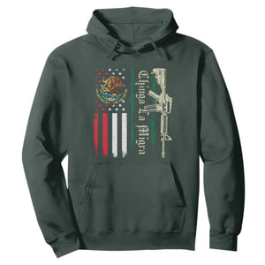 Funny Chinga La Migra Hoodie Gun Vintage Mexican Flag TS11 Dark Forest Green Print Your Wear