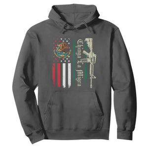Funny Chinga La Migra Hoodie Gun Vintage Mexican Flag TS11 Dark Heather Print Your Wear