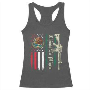 Funny Chinga La Migra Racerback Tank Top Gun Vintage Mexican Flag TS11 Dark Heather Print Your Wear