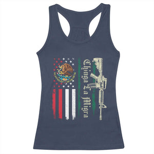 Funny Chinga La Migra Racerback Tank Top Gun Vintage Mexican Flag TS11 Navy Print Your Wear