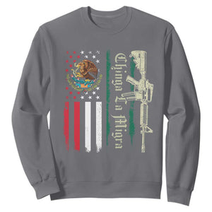 Funny Chinga La Migra Sweatshirt Gun Vintage Mexican Flag TS11 Charcoal Print Your Wear