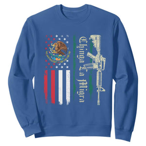 Funny Chinga La Migra Sweatshirt Gun Vintage Mexican Flag TS11 Royal Blue Print Your Wear