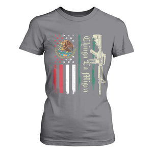 Funny Chinga La Migra T Shirt For Women Gun Vintage Mexican Flag TS11 Charcoal Print Your Wear