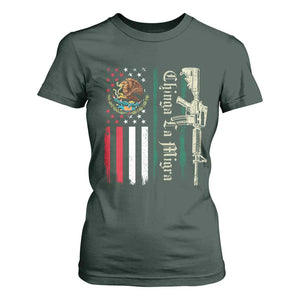 Funny Chinga La Migra T Shirt For Women Gun Vintage Mexican Flag TS11 Dark Forest Green Print Your Wear