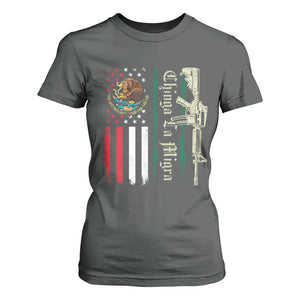 Funny Chinga La Migra T Shirt For Women Gun Vintage Mexican Flag TS11 Dark Heather Print Your Wear