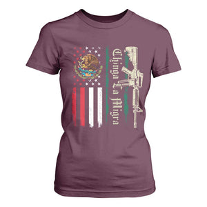 Funny Chinga La Migra T Shirt For Women Gun Vintage Mexican Flag TS11 Maroon Print Your Wear