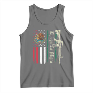 Funny Chinga La Migra Tank Top Gun Vintage Mexican Flag TS11 Black Heather Print Your Wear