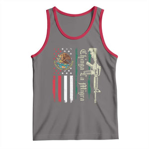 Funny Chinga La Migra Tank Top Gun Vintage Mexican Flag TS11 Deep Heather Red Print Your Wear