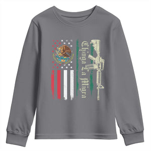 Funny Chinga La Migra Youth Sweatshirt Gun Vintage Mexican Flag TS11 Charcoal Print Your Wear