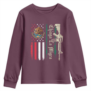 Funny Chinga La Migra Youth Sweatshirt Gun Vintage Mexican Flag TS11 Maroon Print Your Wear