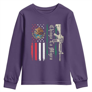 Funny Chinga La Migra Youth Sweatshirt Gun Vintage Mexican Flag TS11 Purple Print Your Wear