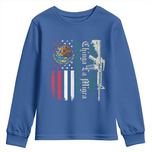 Funny Chinga La Migra Youth Sweatshirt Gun Vintage Mexican Flag TS11 Royal Blue Print Your Wear