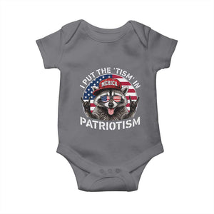 I Put The Tism In Patriotism Baby Onesie Patriotic Raccoon 4th of July