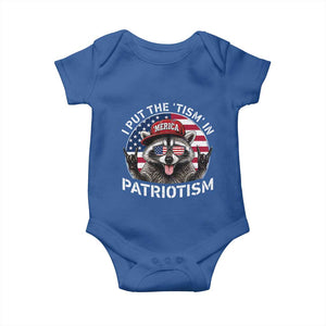 I Put The Tism In Patriotism Baby Onesie Patriotic Raccoon 4th of July