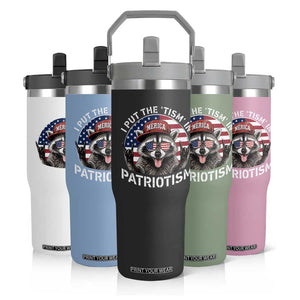 I Put The Tism In Patriotism Flip Straw Tumbler Patriotic Raccoon 4th of July