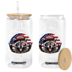 I Put The Tism In Patriotism Glass Can Patriotic Raccoon 4th of July