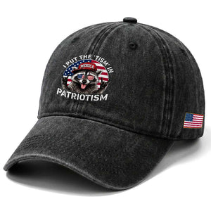 I Put The Tism In Patriotism Washed Cotton Baseball Cap Patriotic Raccoon 4th of July