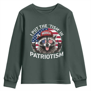 I Put The Tism In Patriotism Youth Sweatshirt Patriotic Raccoon 4th of July