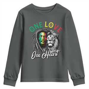Reggae Legend Youth Sweatshirt One Love One Heart Rastafarian Reggae Music Lion TS11 Dark Heather Print Your Wear