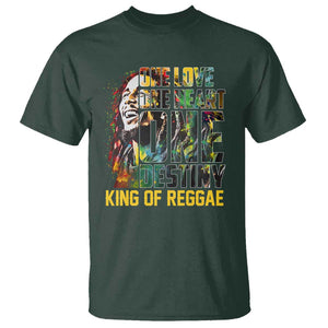 Legend Bob T Shirt One Love Heart Destiny King Of Reggae TS11 Dark Forest Green Print Your Wear
