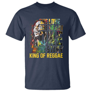Legend Bob T Shirt One Love Heart Destiny King Of Reggae TS11 Navy Print Your Wear