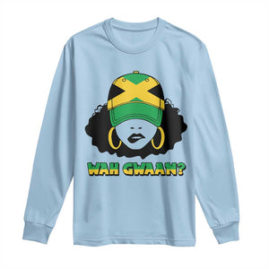 Jamaican Girl Long Sleeve Shirt Wah Gwaan Jamaica Flag TS11 Light Blue Print Your Wear