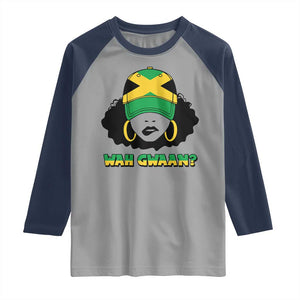 Jamaican Girl Raglan Shirt Wah Gwaan Jamaica Flag TS11 Sport Gray Navy Print Your Wear
