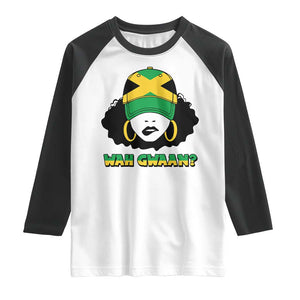 Jamaican Girl Raglan Shirt Wah Gwaan Jamaica Flag TS11 White Black Print Your Wear