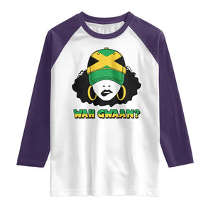 Jamaican Girl Raglan Shirt Wah Gwaan Jamaica Flag TS11 White Purple Print Your Wear