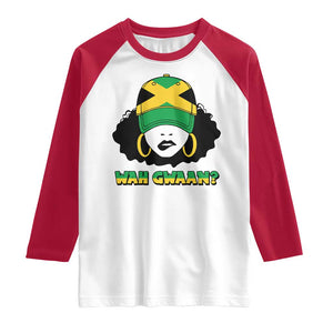 Jamaican Girl Raglan Shirt Wah Gwaan Jamaica Flag TS11 White Red Print Your Wear