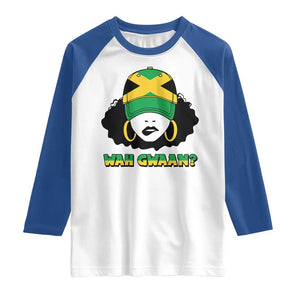 Jamaican Girl Raglan Shirt Wah Gwaan Jamaica Flag TS11 White Royal Print Your Wear