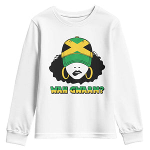 Jamaican Girl Youth Sweatshirt Wah Gwaan Jamaica Flag TS11 White Print Your Wear