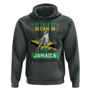 My Story Began In Jamaica Hoodie Hummingbird Jamaican Flag TS11 Dark Heather Print Your Wear